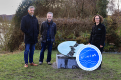 At the launch of ‘The Blue Dots of Iveragh’ awareness project in Sneem. The Local Authority Waters Programme (LAWPRO) working on behalf of Ireland’s 31 local authorities aims to protect, restore good or high water quality in rivers, lakes, estuaries, ground and coastal water. The project aims to draw public attention to the High Status objective waterbodies of the Iveragh peninsula and to motivate stewardship and protection of water quality. Minister of State, Chris O’Sullivan, T.D., (2nd Left) was in Sneem to unveil a newly commissioned sculptural piece and screening of a video produced by the LAWPRO Blue Dot Catchments. From left,   Bláthnaid O’Loughlin, Community Water Officer for Kerry LAWPRO and Artist Don Cronin. Photo: Valerie O'Sullivan/FREE PIC
